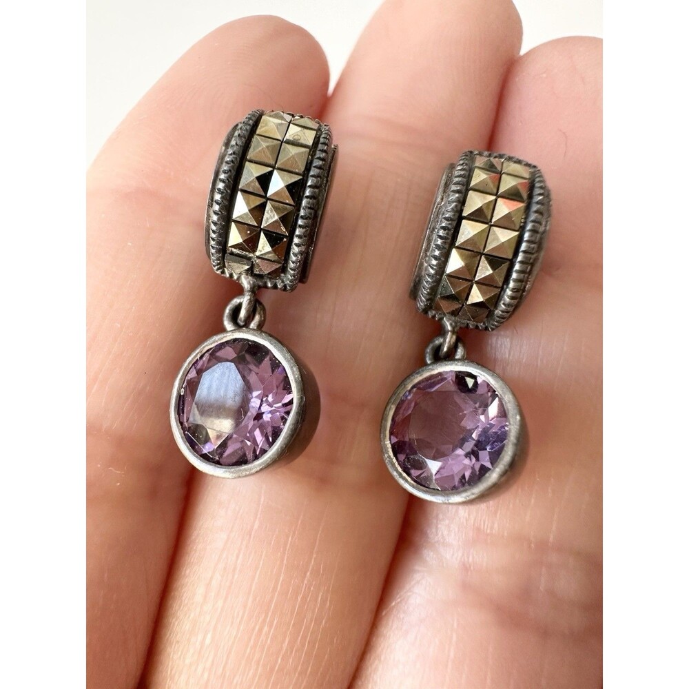 Vintage Judith Jack Amethyst Marcasite Earrings